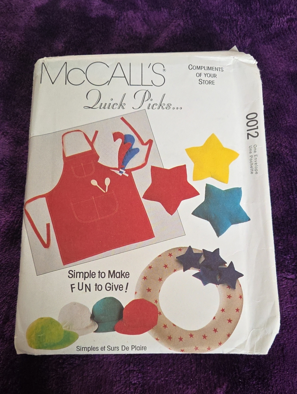 McCall's 0012 10 Great Gifts Pattern- Apron Pet Pillow Log Carrier Necktie UNCUT